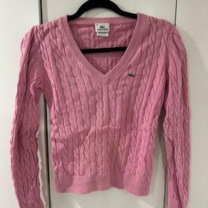 Lacoste Women's V-Neck Sweater in Pink